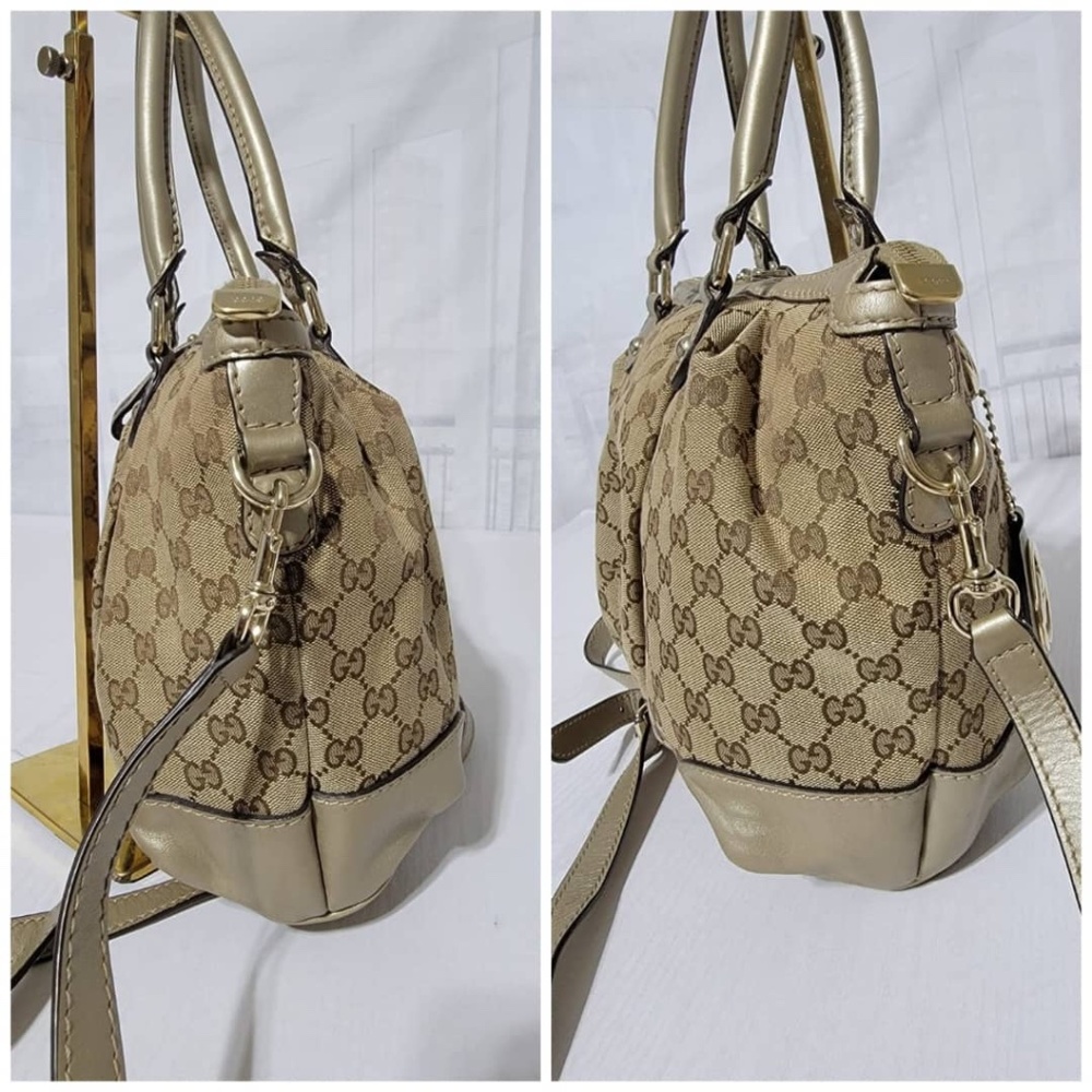 Authentic GUCCI Monogram Medium Sukey Satchel Bag Golden Beige - Picture 6 of 13